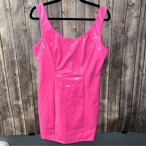 Pink pleather strapless mini dress, size large
